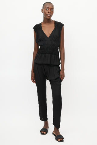 Isabel Marant Black Smocked V-Neck Top