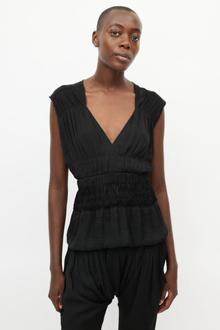 Isabel Marant Black Smocked V-Neck Top