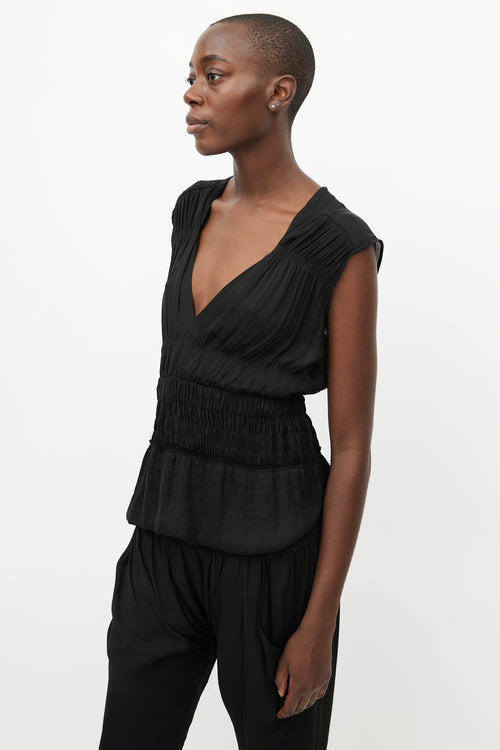 Isabel Marant Black Smocked V-Neck Top