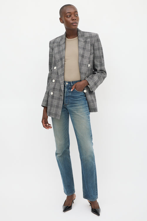 Isabel Marant Black 
White Cotton 
Wool Check Blazer