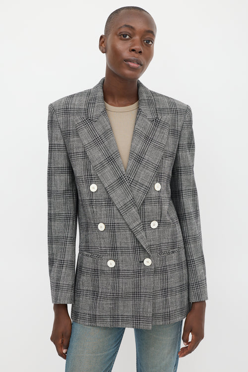 Isabel Marant Black 
White Cotton 
Wool Check Blazer