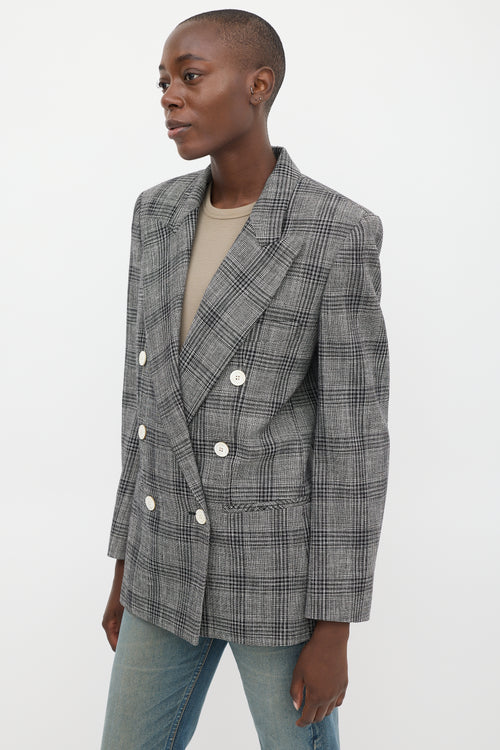 Isabel Marant Black 
White Cotton 
Wool Check Blazer