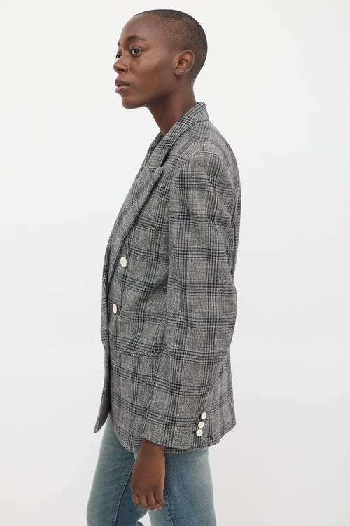 Isabel Marant Black 
White Cotton 
Wool Check Blazer