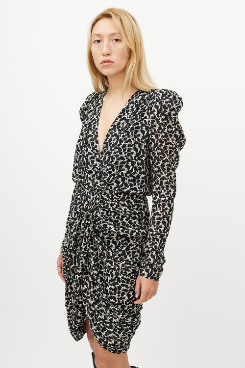 Isabel Marant Black 
White Floral Ruffled Dress