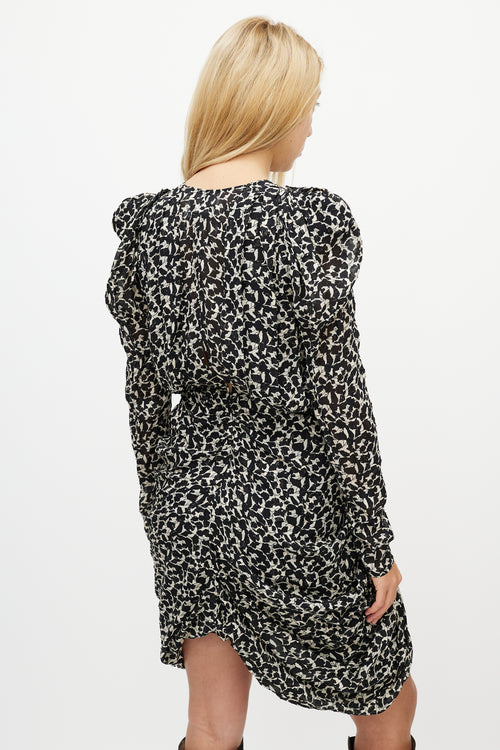 Isabel Marant Black 
White Floral Ruffled Dress