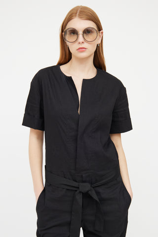 Isabel Marant Étoile Black Linen Short Sleeve Jumpsuit