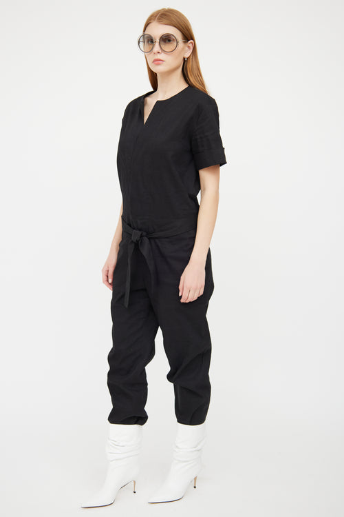 Isabel Marant Étoile Black Linen Short Sleeve Jumpsuit