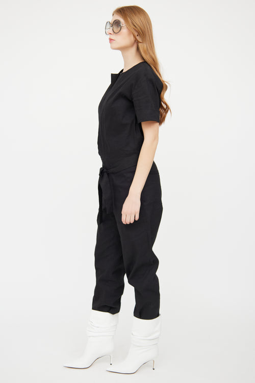 Isabel Marant Étoile Black Linen Short Sleeve Jumpsuit