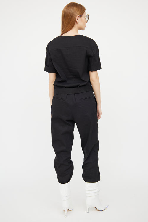 Isabel Marant Étoile Black Linen Short Sleeve Jumpsuit