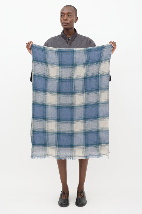 Isabel Marant Blue 
White Wool Plaid Suzanne Scarf