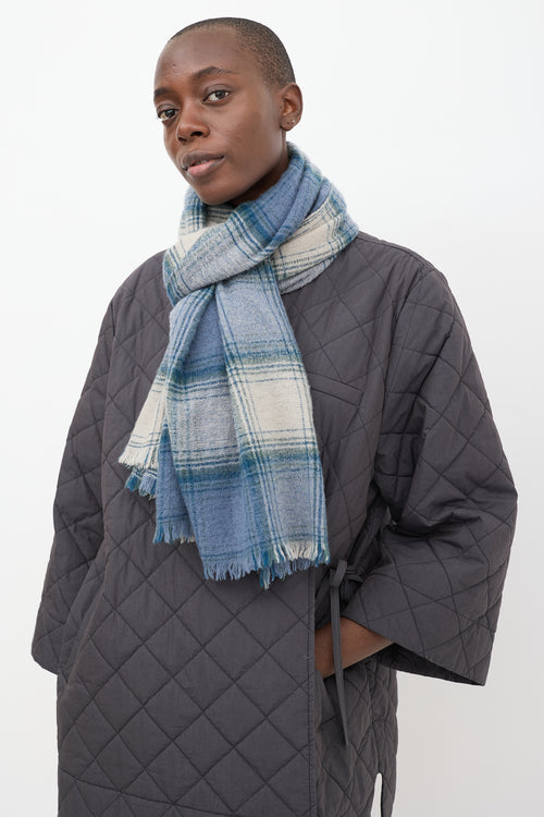 Isabel Marant Blue 
White Wool Plaid Suzanne Scarf