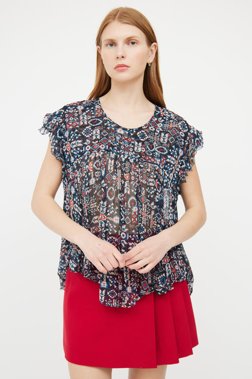 Isabel Marant Étoile Navy 
Multi Geometric Top