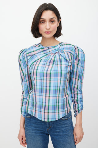 Isabel Marant Blue 
Multicolour Plaid Gathered Top