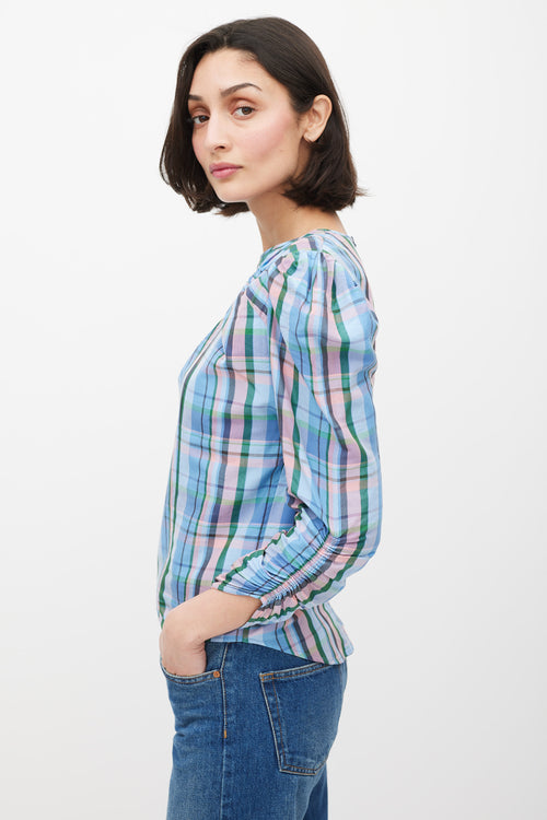 Isabel Marant Blue 
Multicolour Plaid Gathered Top