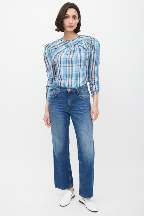 Isabel Marant Blue 
Multicolour Plaid Gathered Top