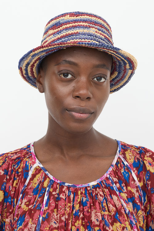 Isabel Marant Blue 
Multicolour Raffia Yucata Bucket Hat