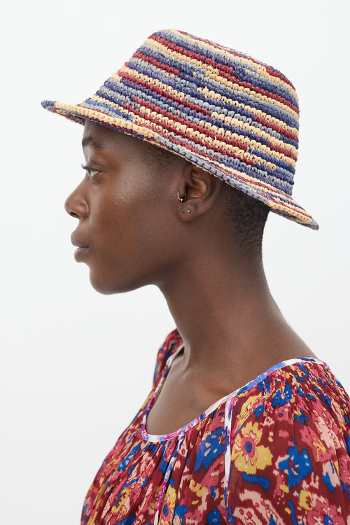 Isabel Marant Blue 
Multicolour Raffia Yucata Bucket Hat