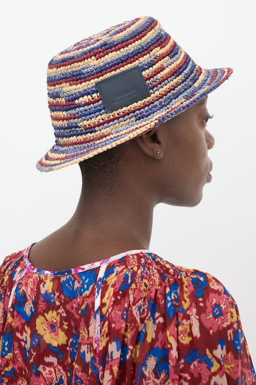 Isabel Marant Blue 
Multicolour Raffia Yucata Bucket Hat