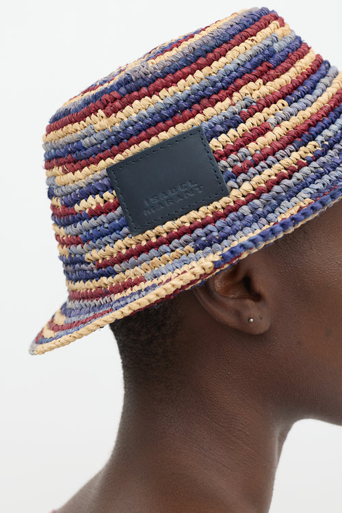 Isabel Marant Blue 
Multicolour Raffia Yucata Bucket Hat