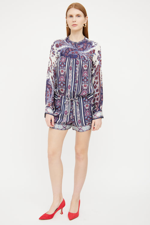 Isabel Marant Étoile Blue Red White Pattern Romper