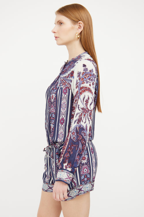 Isabel Marant Étoile Blue Red White Pattern Romper