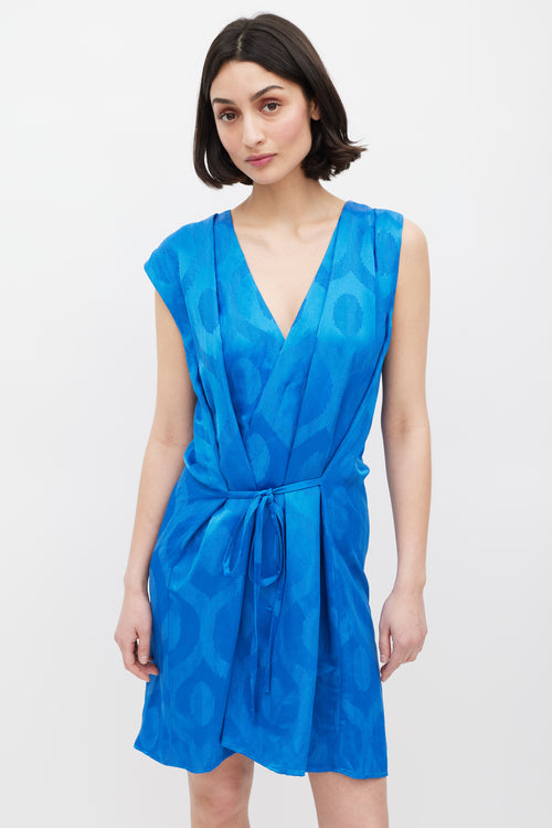 Isabel Marant Blue Patterned Tie Waist Shift Dress