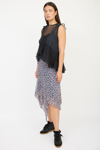 Isabel Marant Blue 
Pink Silk Floral Skirt