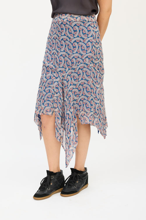 Isabel Marant Blue 
Pink Silk Floral Skirt