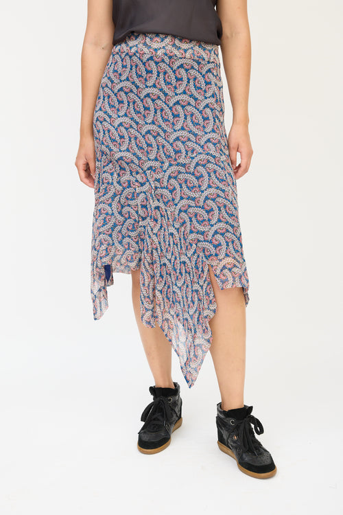 Isabel Marant Blue 
Pink Silk Floral Skirt