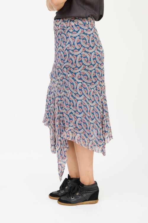 Isabel Marant Blue 
Pink Silk Floral Skirt