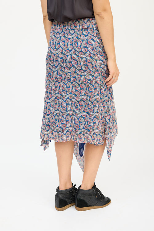 Isabel Marant Blue 
Pink Silk Floral Skirt