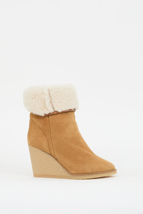 Isabel Marant Brown 
Cream Suede Shearling Totam Wedge Boot