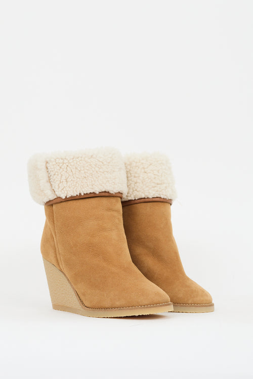 Isabel Marant Brown 
Cream Suede Shearling Totam Wedge Boot