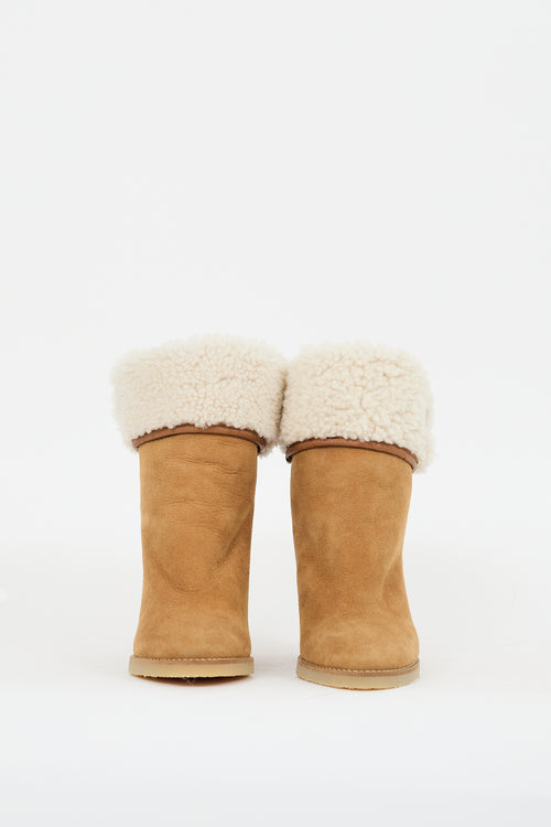 Isabel Marant Brown 
Cream Suede Shearling Totam Wedge Boot