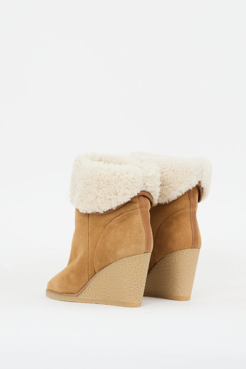 Isabel Marant Brown 
Cream Suede Shearling Totam Wedge Boot