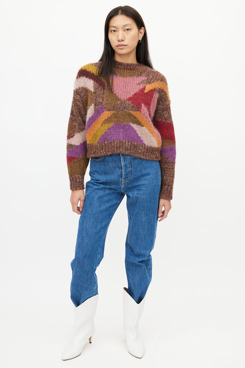 Isabel Marant Brown 
Multi Knit Cropped Sweater