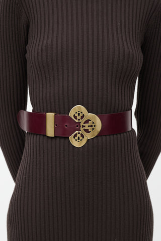 Isabel Marant Burgundy Leather Brass Flower Belt