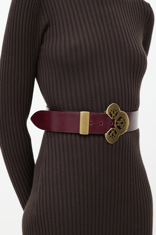 Isabel Marant Burgundy Leather Brass Flower Belt