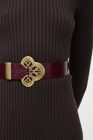 Isabel Marant Burgundy Leather Brass Flower Belt