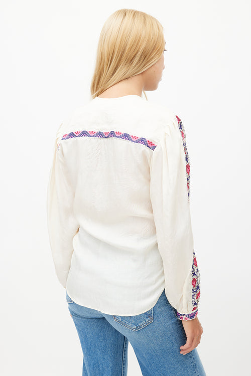 Isabel Marant Cream 
Multicolour Silk Embroidered Top