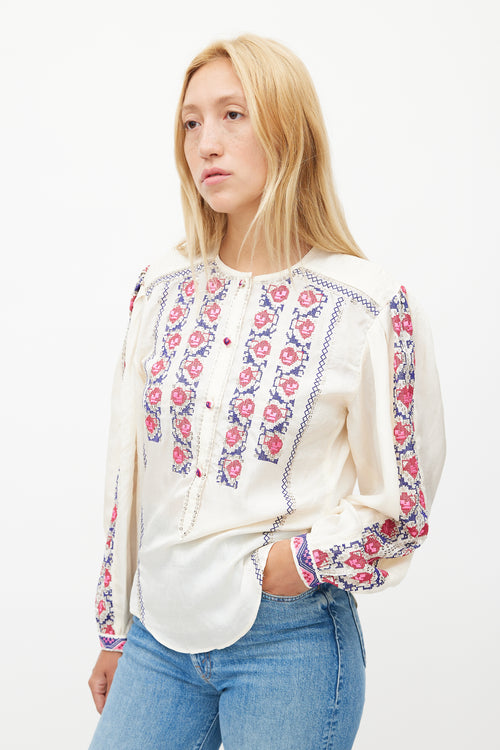 Isabel Marant Cream 
Multicolour Silk Embroidered Top