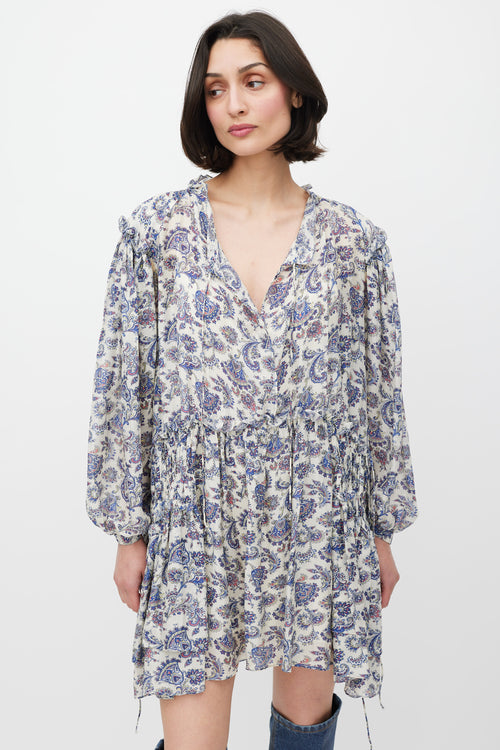 Isabel Marant Cream 
Blue Silk Paisley Dress