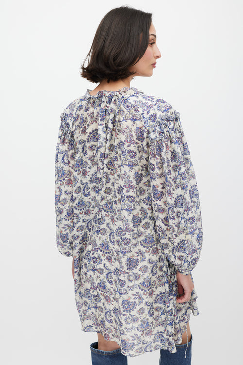 Isabel Marant Cream 
Blue Silk Paisley Dress