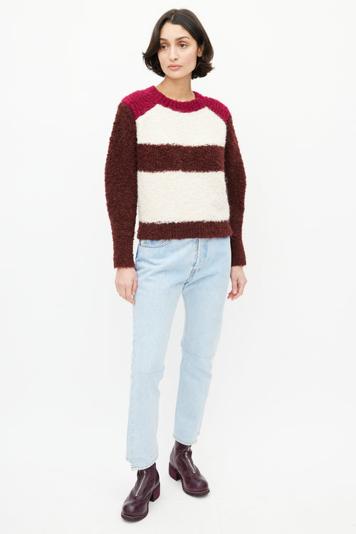 Isabel Marant Cream 
Burgundy Striped Mohair Sweater