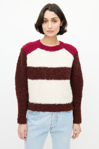 Isabel Marant Cream 
Burgundy Striped Mohair Sweater