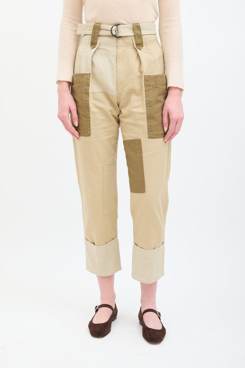 Isabel Marant Étoile Beige 
Brown Patchwork Keyega Cargo Pant