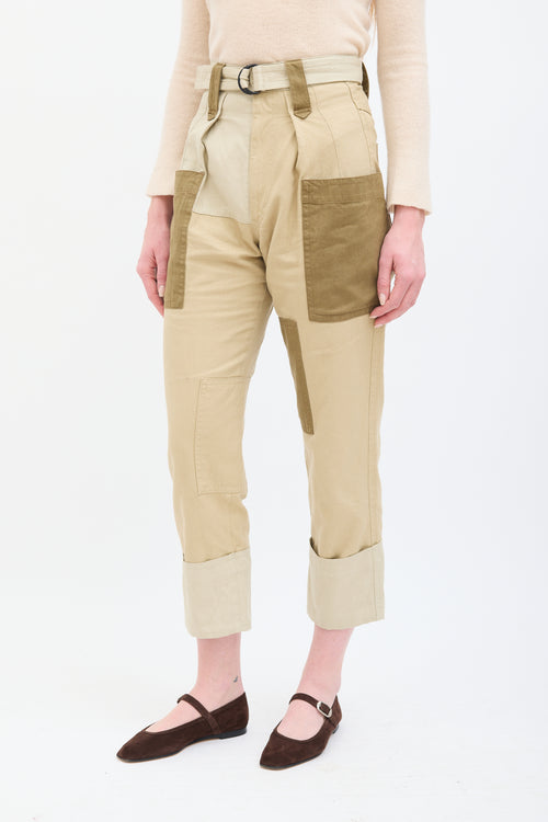 Isabel Marant Étoile Beige 
Brown Patchwork Keyega Cargo Pant