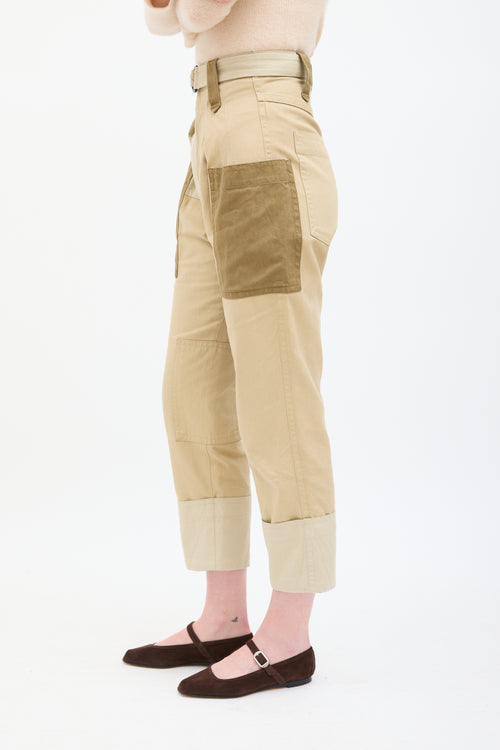 Isabel Marant Étoile Beige 
Brown Patchwork Keyega Cargo Pant