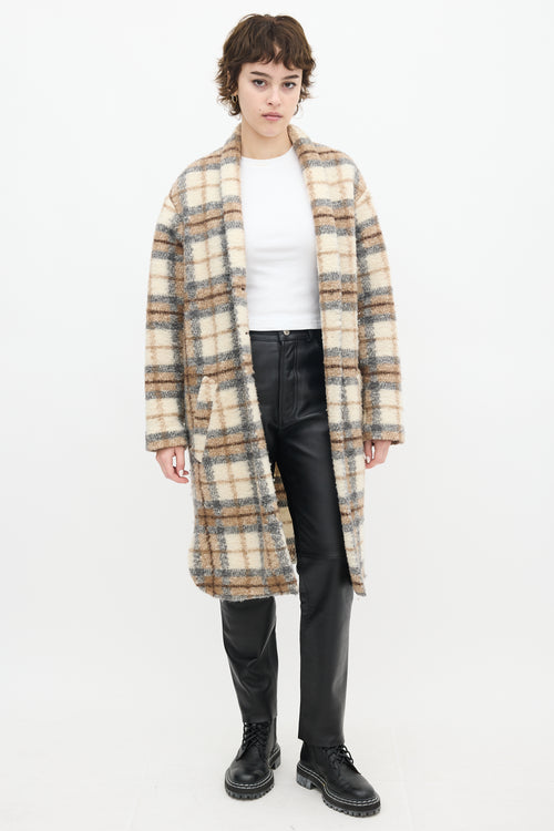 Isabel Marant Étoile Beige 
Multi Wool Plaid Gabriel Coat