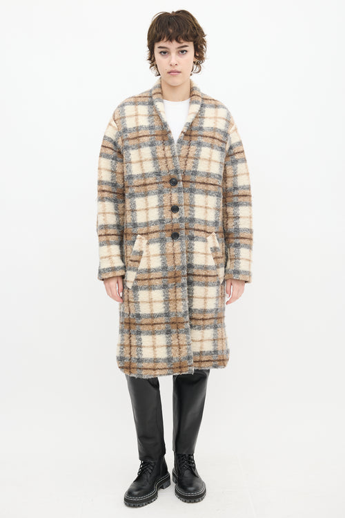 Isabel Marant Étoile Beige 
Multi Wool Plaid Gabriel Coat